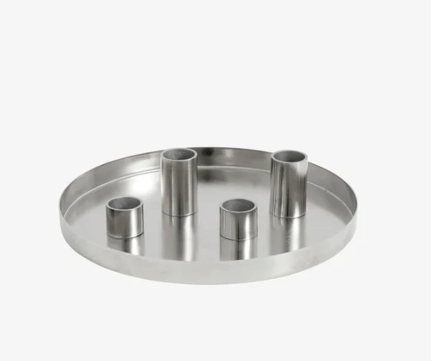 Silver Dish W/4 Candle Cups, Small 1 Silver Dish W/4 Candle Cups, Small