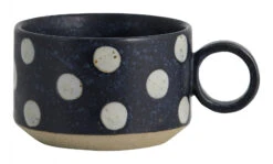GRAINY Tea Cup W. Handle, Dark Blue/sand 2pcs